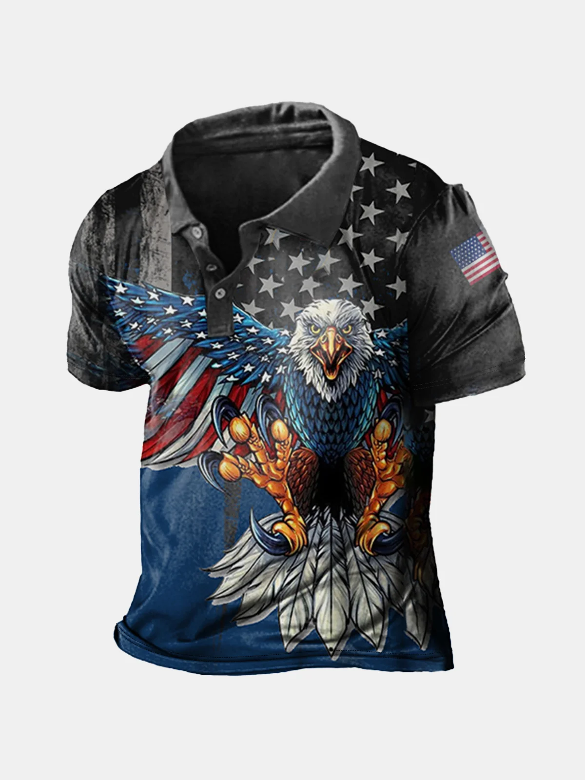 American Flag Eagle Button Short Sleeve Polo Shirt | hawalili