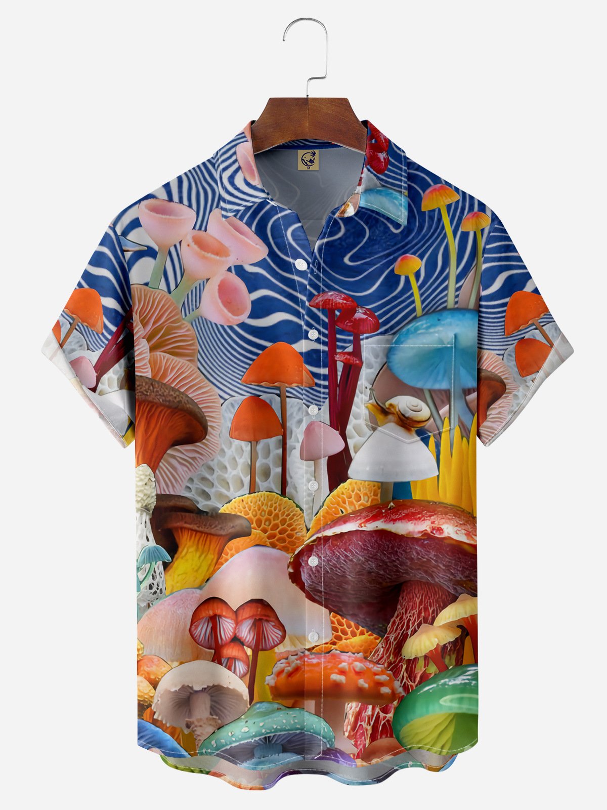 Mushroom Chest Pocket Short Sleeve Casual Shirt