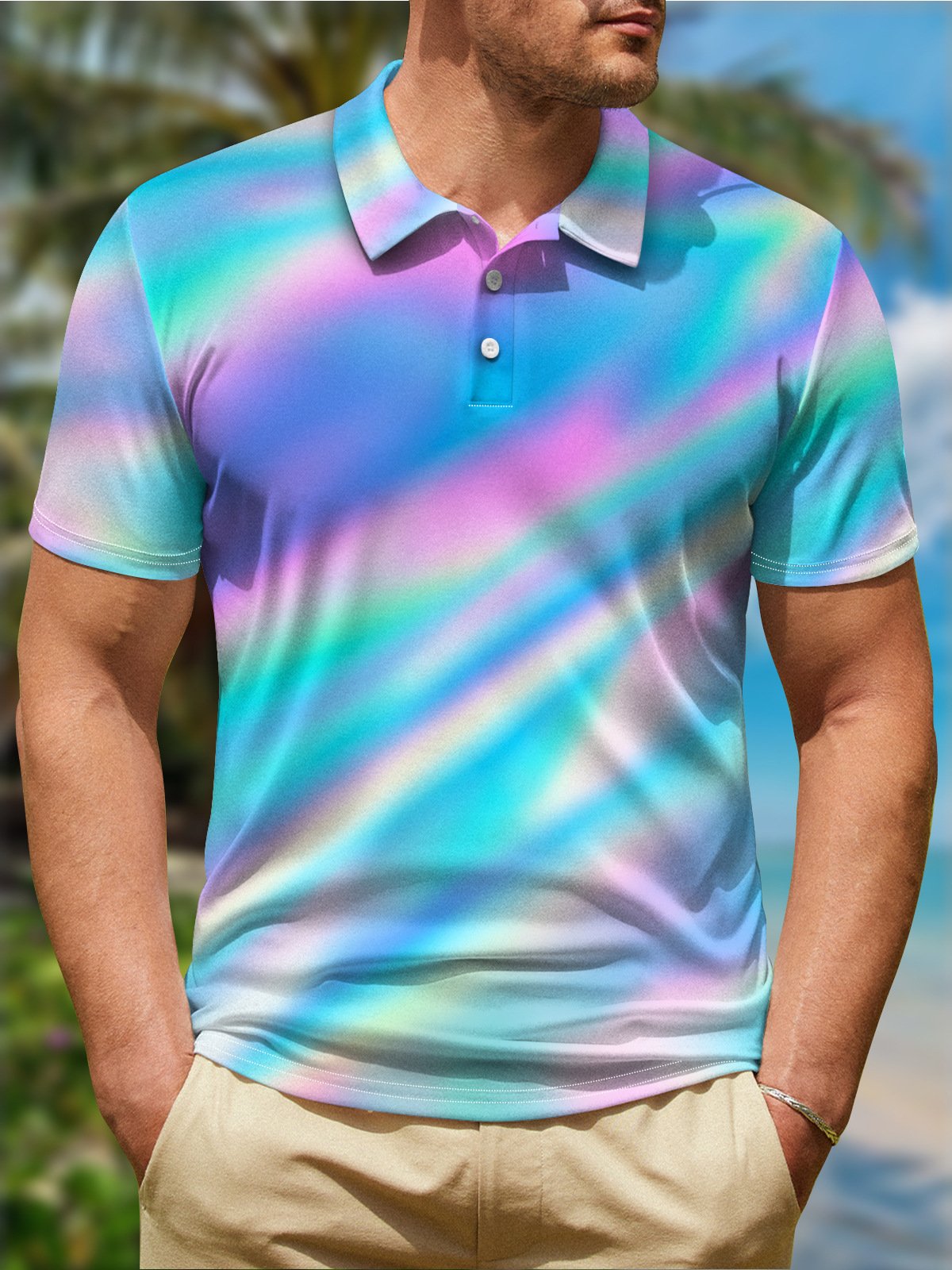 Ombre Button Short Sleeve Polo Shirt