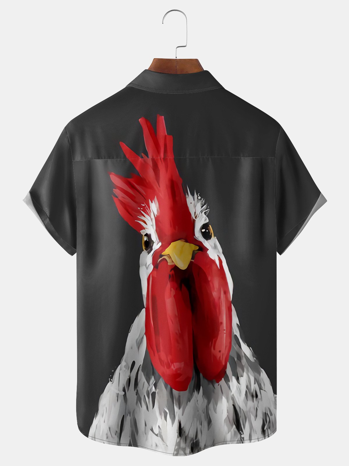 Big Size Rooster Chest Pocket Short Sleeve Shirt