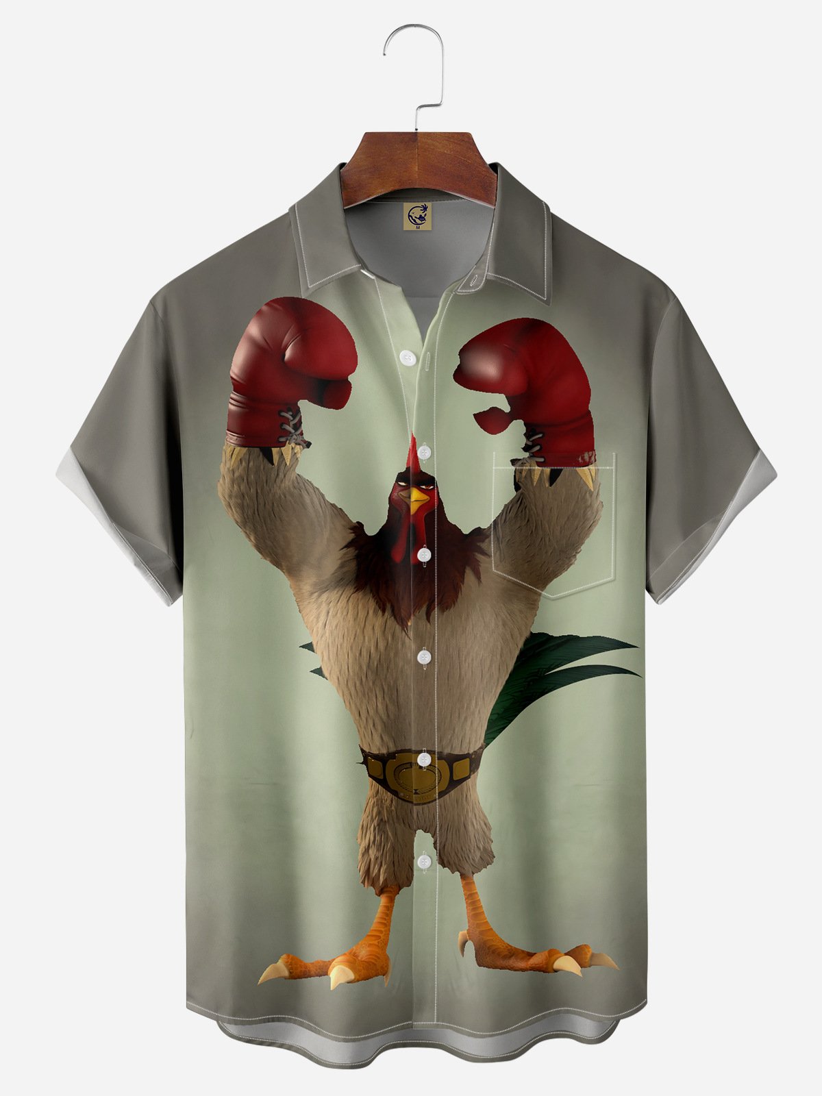 Boxing Rooster Chest Pocket Short Sleeves Casual Shirts