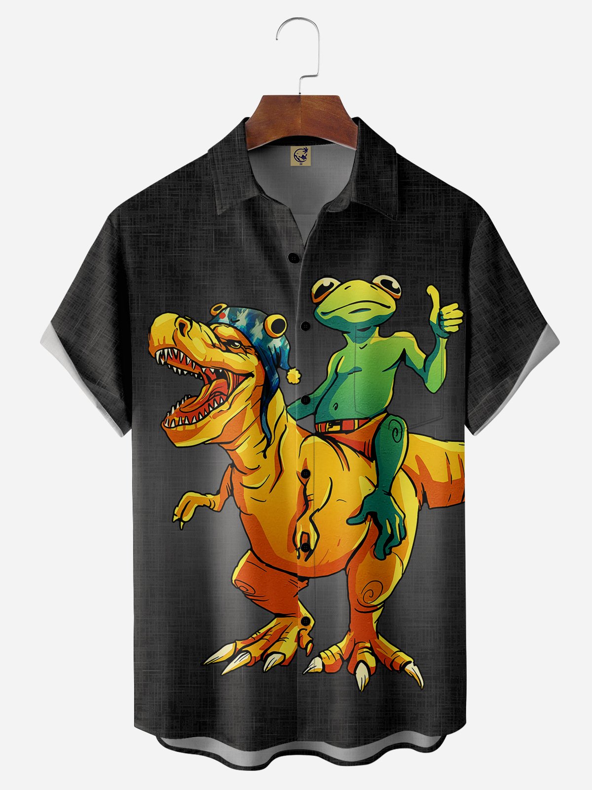 Dinosaur Frog Chest Pocket Short Sleeve Casual Shirt | hawalili