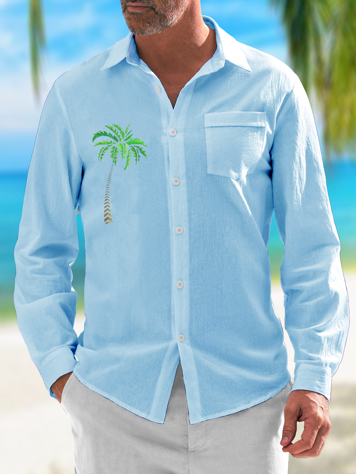 Coconut Tree Long Sleeve Resort Shirt