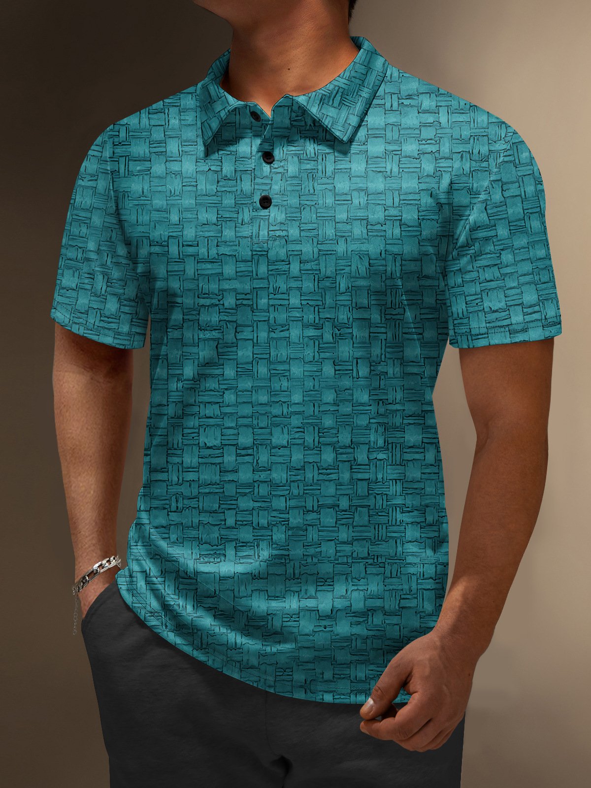 Abstract Geometric Button Short Sleeve Vacation Polo Shirt