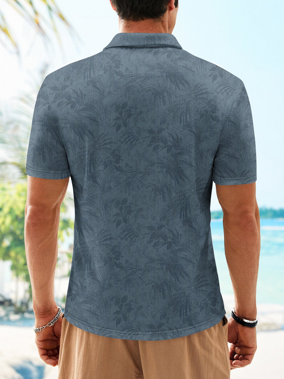 Tropical Button Short Sleeve Vacation Polo Shirt