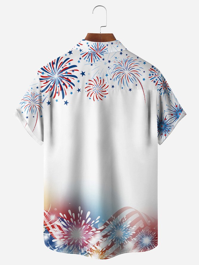 Big Size Indepndence Day Flag Flamingo Chest Pocket Shirt