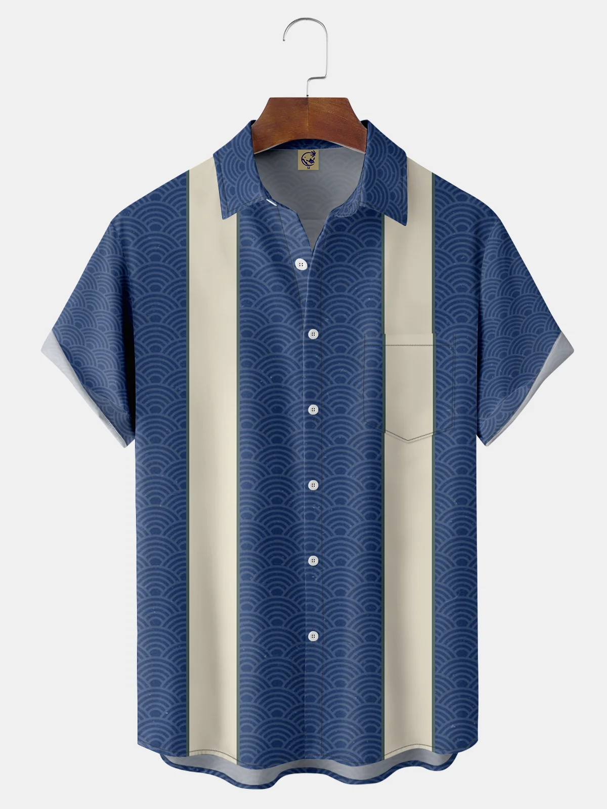 Ukiyo-e Cloud Chest Pocket Short Sleeve Bowling Shirt | hawalili