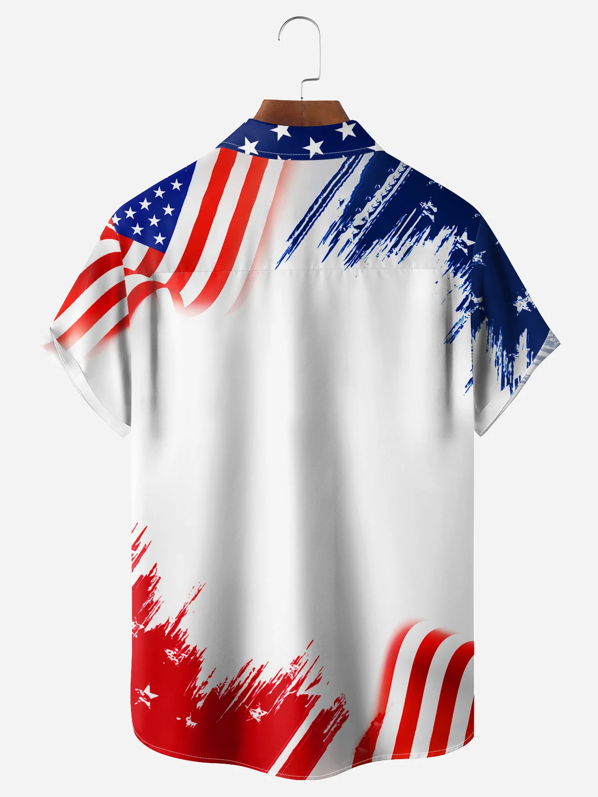 Veterans Day American Flag Chest Pocket Short Sleeve Casual Shirt