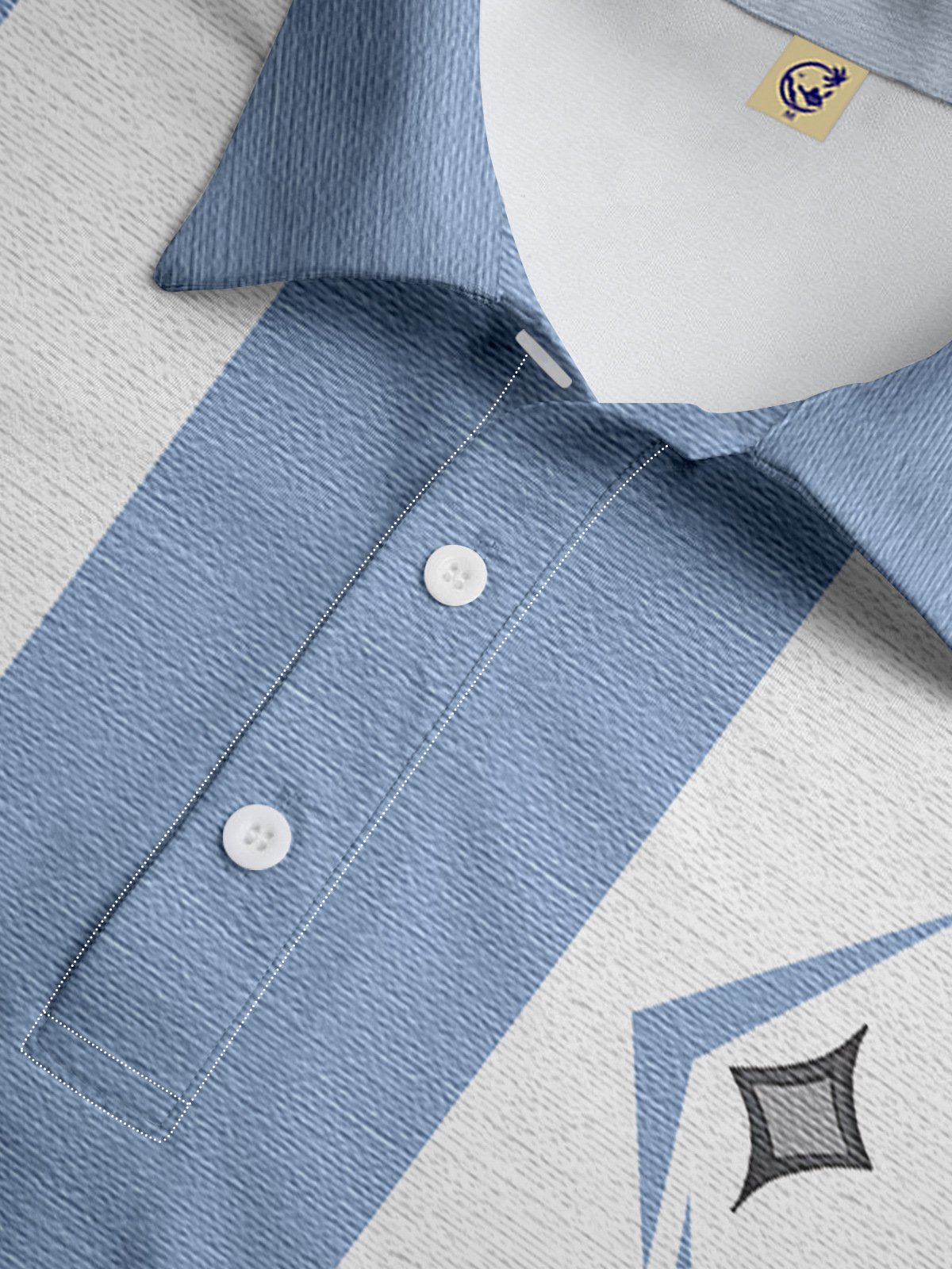 Mid Century Geometric Button Long Sleeve Casual Bowling Polo Shirt
