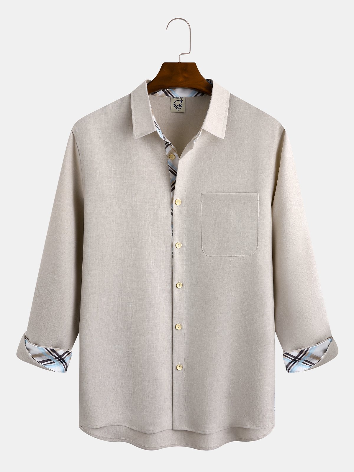 Big Size Plaid Panel Chest Pocket Long Sleeve Shirt
