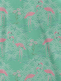 Coconut Tree Flamingo Chest Pocket Long Sleeve Shirt