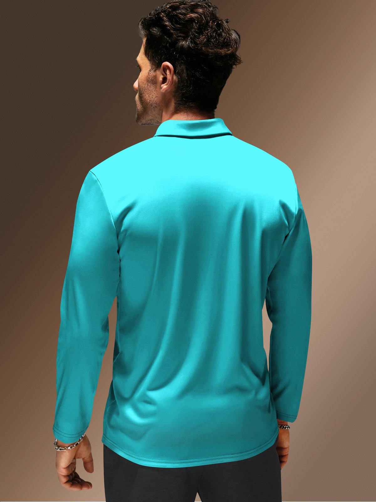 Plain Light Business Zip Long Sleeve Casual Polo Shirt