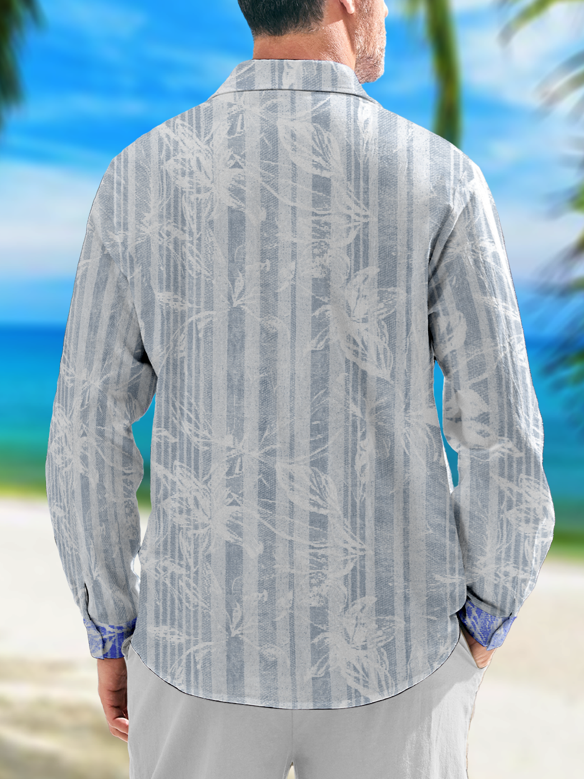 Color Block Tropical Chest Pocket Long Sleeve Casual Shirt