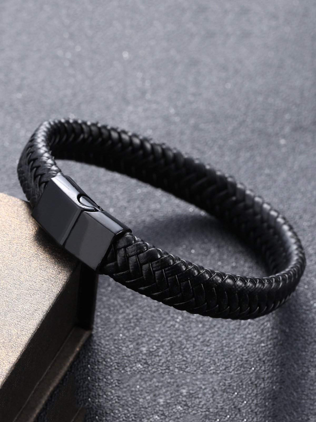 Black Handwoven Leather Cord Magnetic Bracelet