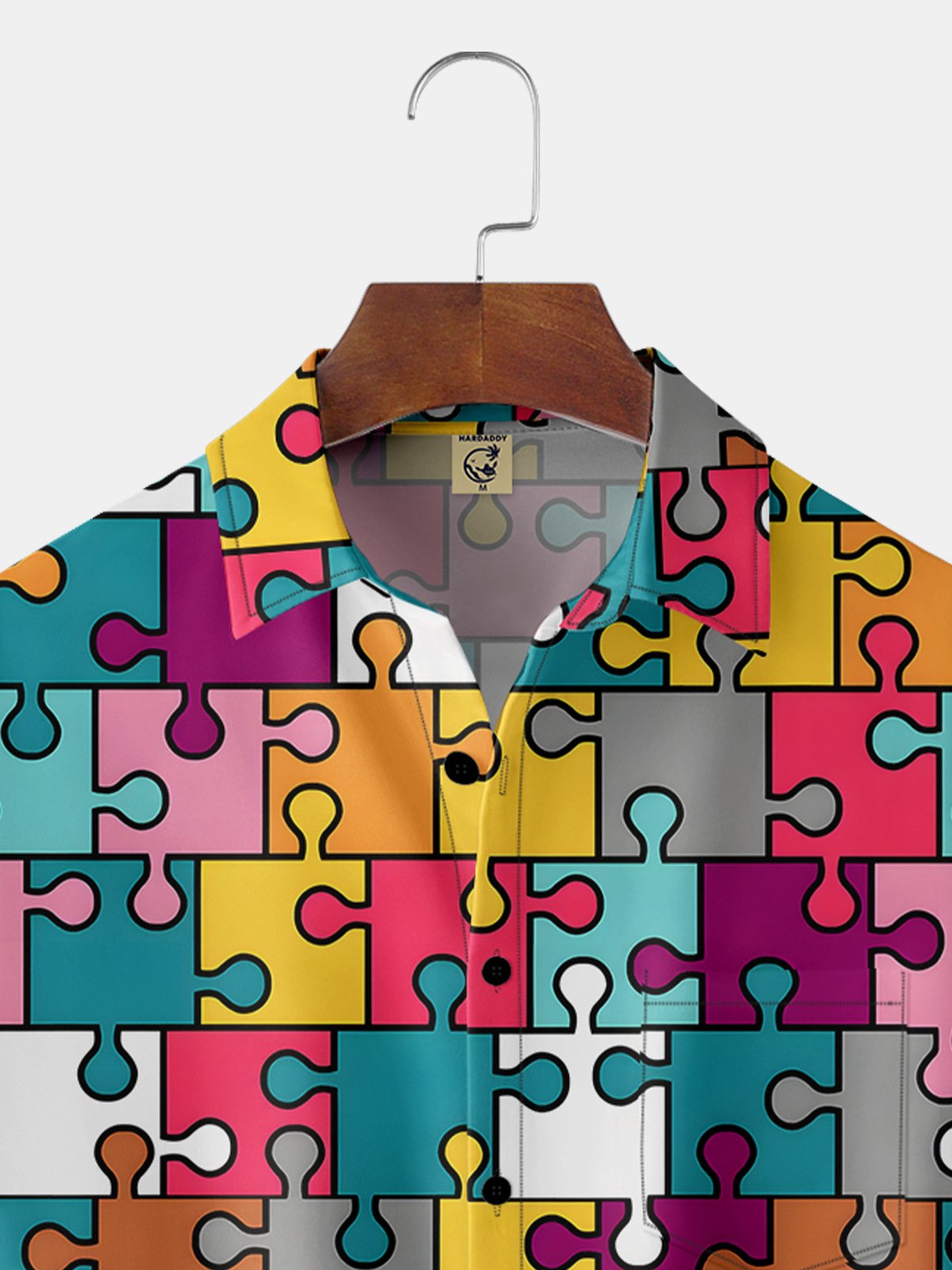 Geometric Puzzle Chest Pocket Short Sleeve Casual Shirt