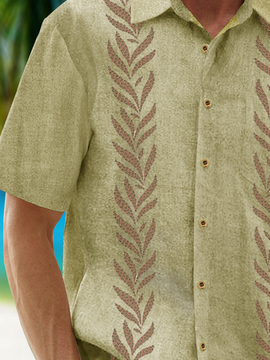 Moisture Wicking Striped Botanical Hawaiian Shirt