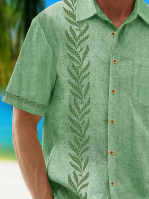 Moisture Wicking Leaves Stripes Hawaiian Bowling Shirt