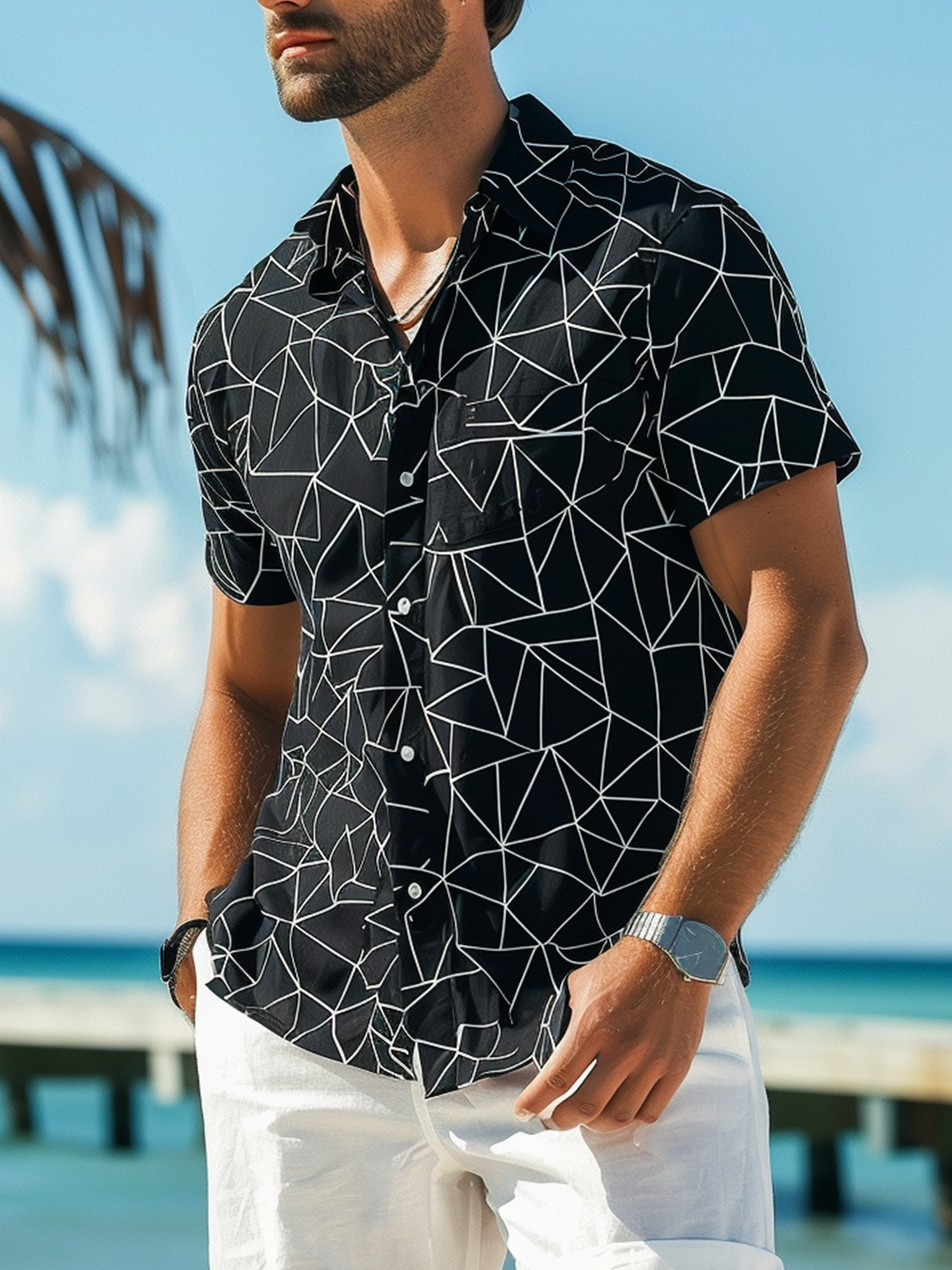 Moisture Wicking Geometric Lines Casual Shirt