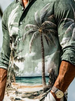 Moisture Wicking Coconut Tree Long Sleeve Hawaiian Shirt