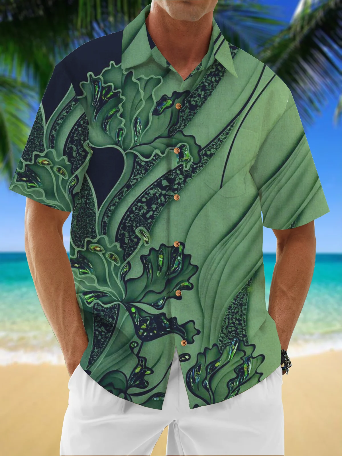 Moisture Wicking Floral Chest Pocket Hawaiian Shirt