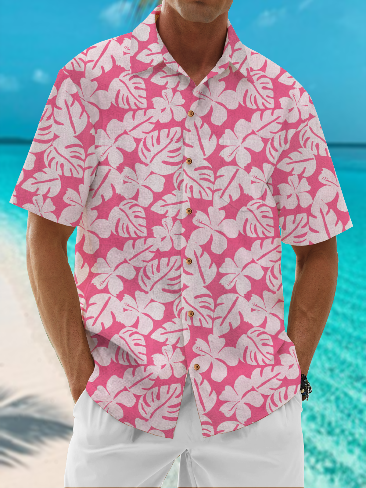 Moisture Wicking Floral Chest Pocket Hawaiian Shirt