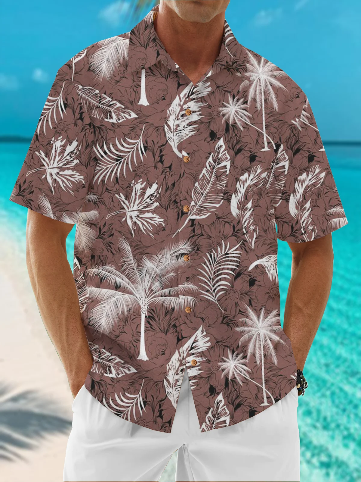 Moisture Wicking Floral Chest Pocket Hawaiian Shirt