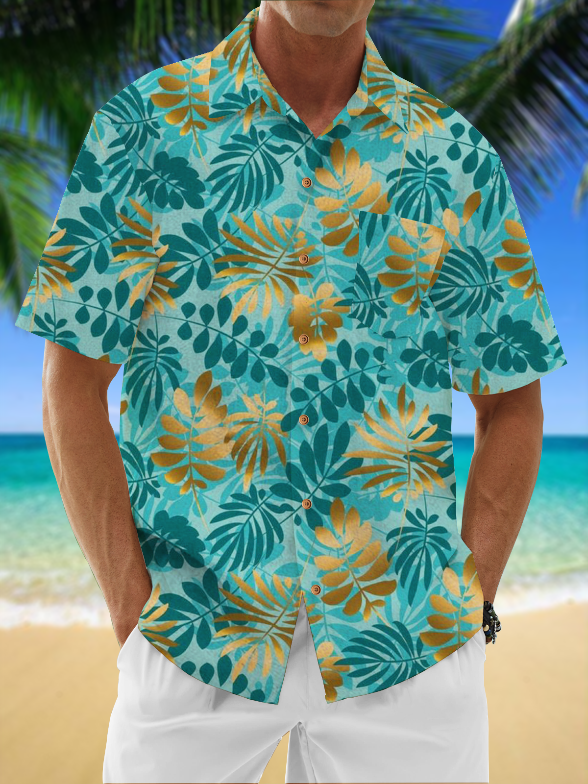 Moisture Wicking Floral Chest Pocket Hawaiian Shirt