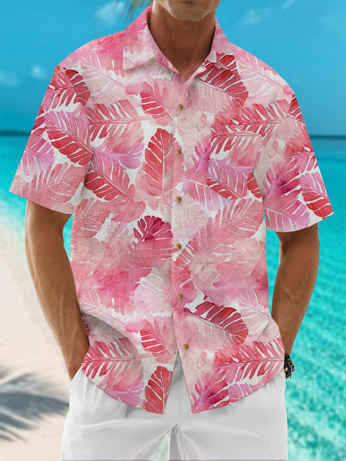 Moisture Wicking Botanical Chest Pocket Hawaiian Shirt