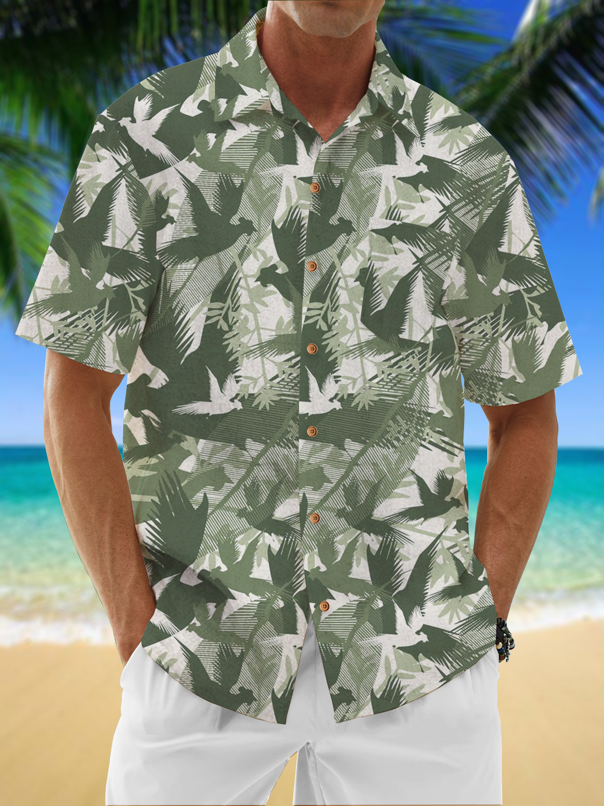 Moisture Wicking Floral Chest Pocket Hawaiian Shirt