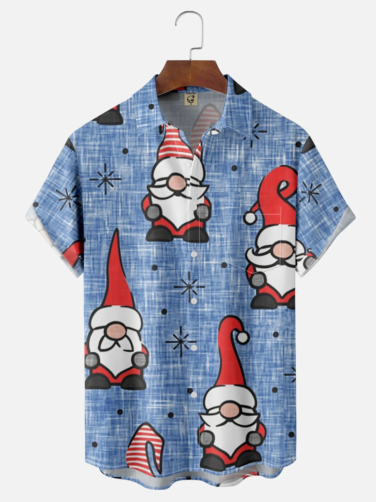 Men's Santa Print Casual Breathable Short Sleeve Shirt