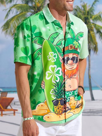 St. Patrick's Day Beach Chest Pocket Short Sleeve Hawaiian Shirt