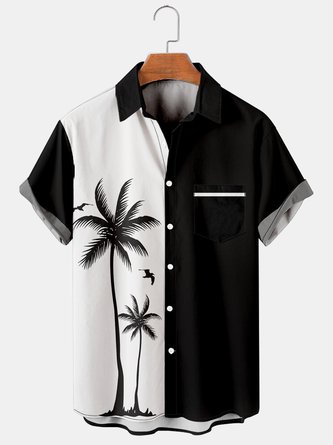 Resort Style Coconut Tree Short-Sleeved Printed Bowling Shirts