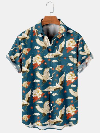 Crane Graphic Men's Casual Hawaiian Short Sleeve Shirt
