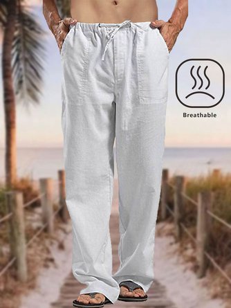 Mens Holiday Cotton Linen Casual Trousers Pants
