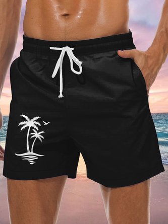Mens Coconut Tree Graphic Casual Beach Shorts