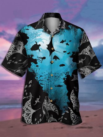 Marine Graphic Men's Casual Short Sleeve Hawaiian Shirt