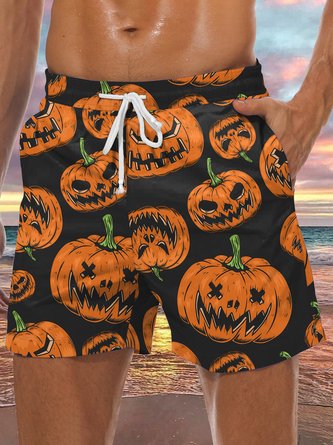 Men's Halloween Pumpkin Element Graphic Print Casual Vacation Beach Shorts