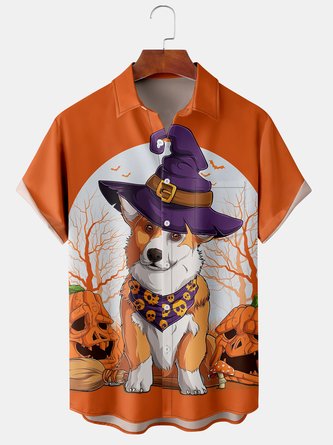 Men's Halloween Fun Pet Print Casual Breathable Short Sleeve Shirt