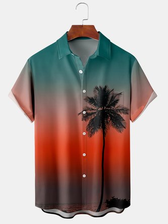 Men's Coconut Tree Print Casual Breathable Short Sleeve Shirt