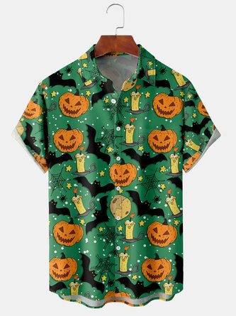 Men's Halloween Element Print Short Sleeve Shirt | hawalili