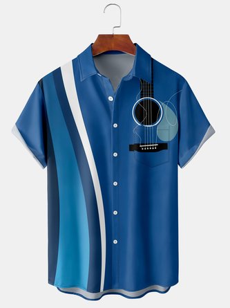 Men's New Music Print Casual Breathable Hawaiian Short Sleeve Shirt