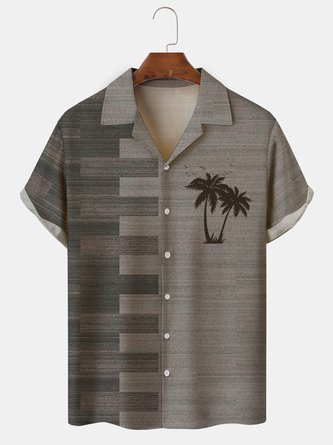 Mens Hawaiian Coconut Tree Print Camp Collar Loose Short Sleeve Funky Hawaiian Shirts