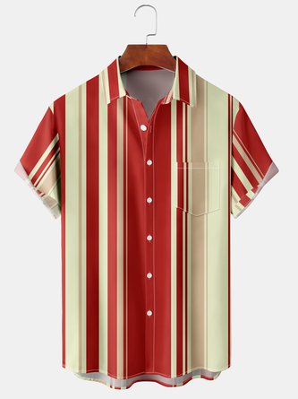 Men's Art Geometric Stripe Print Casual Breathable Short Sleeve Shirt