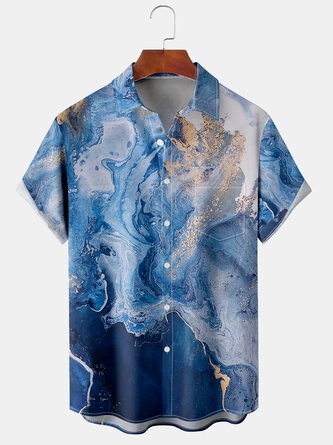 Mens Art Painting Print Front Buttons Soft Breathable Chest Pocket Casual Hawaiian Shirts