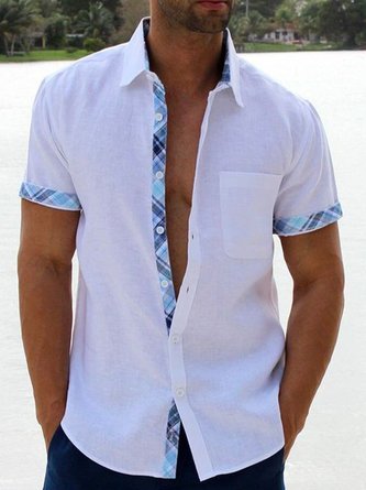 Cotton Linen Plain Casual Short Sleeve Shirt