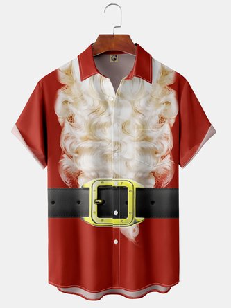 Men's Christmas Print Casual Short Sleeve Hawaiian Shirt with Chest Pocket