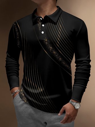 Abstract Striped Buttons Long Sleeve Polo