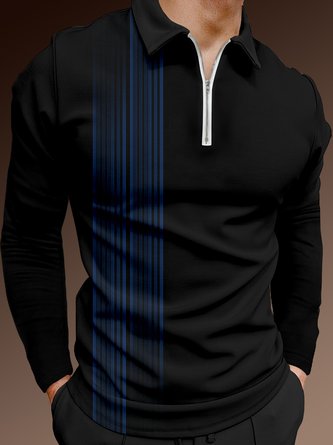 Gradient Striped Zip Long Sleeve Polo