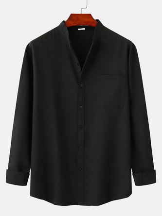 Plain Chest Pocket Long Sleeve Shirt