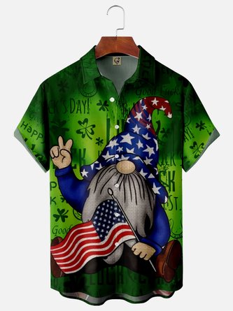 St Patricks Day Shamrock Gnome Chest Pocket Short Sleeve Shirt